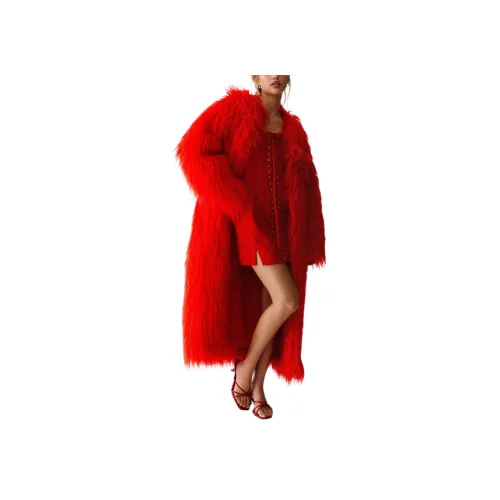 NASTY GAL Maxi Искусственный монгольский пальто женское красное