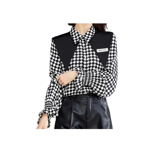 LANMOU 1745 Клетка Женская Шифоновая Рубашка