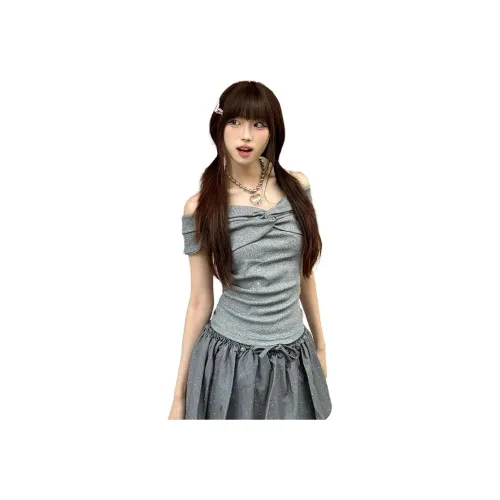 XIAOJUCHUANLI Серый Женские T-рубашки