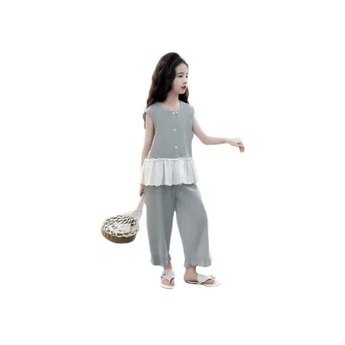 TONYBEAR 2025 Летний Корейский стиль Без рукавов Кружево Пэчворк Брюки Двухкомпонентный комплект