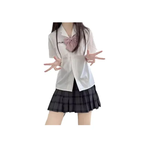 LAKESI Белая укороченная рубашка с рукавами + розовая галстучная бабочка Женские рубашки