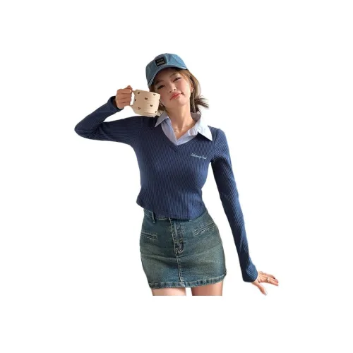 GORGEOUSIDEA Синий КРОП ТОП Женский Короткий Топ