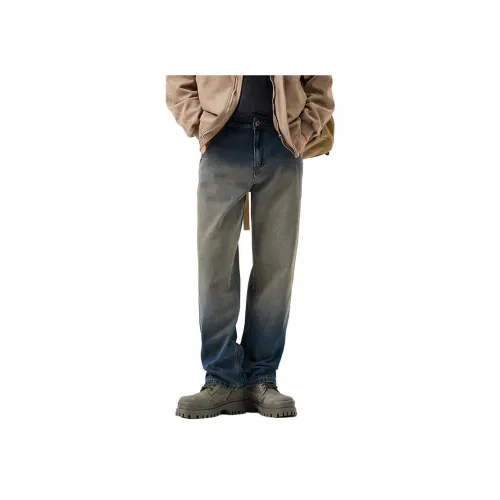 SONGS ALONG Темно-синие винтажные джинсы унисекс с принтом "Пони"