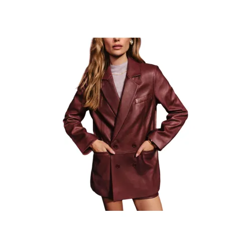 REFORMATION Veda Dalia Relaxed Кожа Blazer Куртки Пальто Женские Бордовый