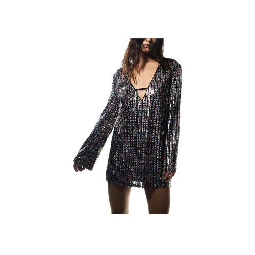 NASTY GAL Блёсточная Туника Длинные Рукава Мини Платье Длинное Рукавное Платье Женское Многоцветное