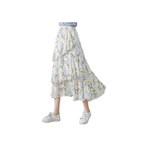 Cypress House Повседневный Длинный Юбка Женские Апельсиновый цветок Синий лист