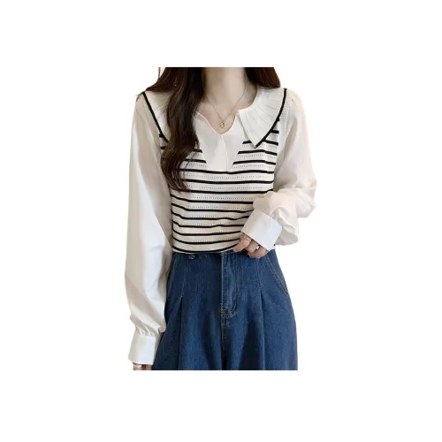 MUQINGQING Черно-белая полосатая рубашка женские свитшоты