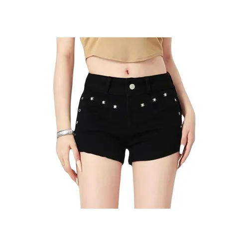 Lan Miao JT216 [с эластичным] Черные женские джинсовые шорты