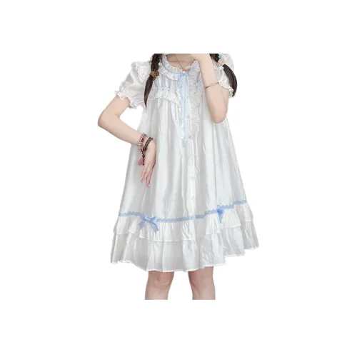 LALAJK Короткий рукав Платье Женское Белое