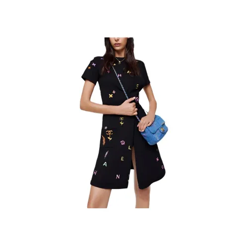 CHANEL Черное Женское Короткое Платье с Рукавами