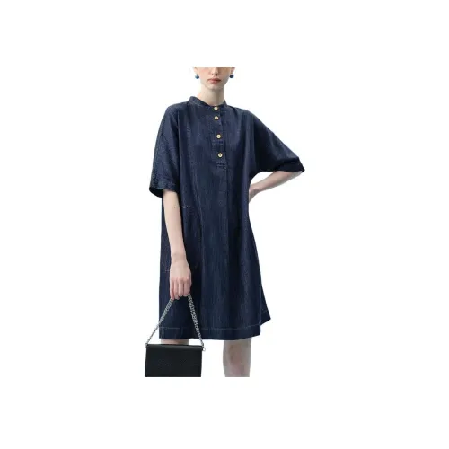 PURE TEA Короткий рукав Платье Женское Индиго