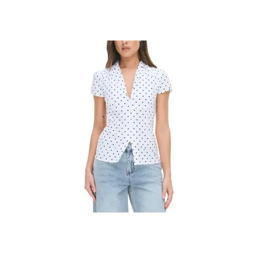 GLASSONS Принт Cap Sleeve Пуговица Up Blouse Shirt Женские