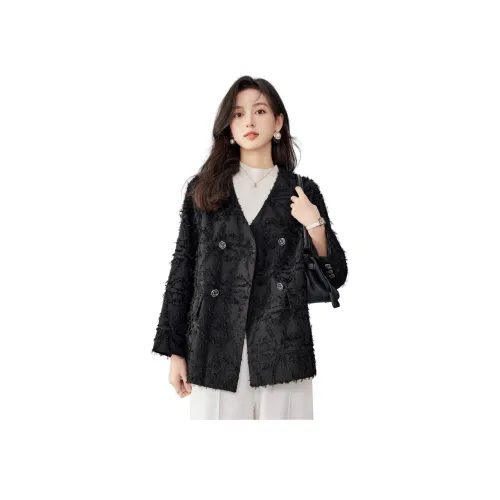 Like The Age Of Water Осенний Зимний Бархат Feel Куртка Свободный крой Женский Черный