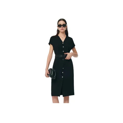 GOELIA 00B Black Женские Короткие Платья с Рукавами