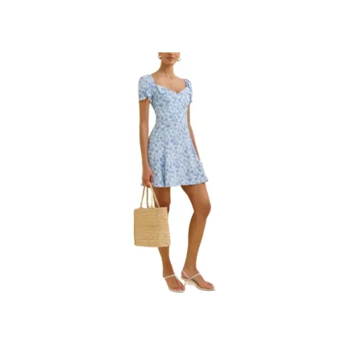 REFORMATION Suzette Короткое Платье с Короткими Рукавами Женское Синие Ромашка