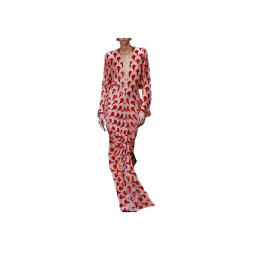 Lanvin Red Black Женские Длинные Рукава Платья