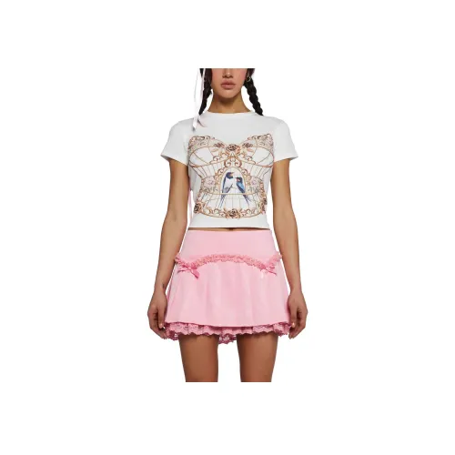 Dolls Kill Sugar Thrillz Not UR CAGED Bird BABY TEE T-Shirt Женские Off White Gray White