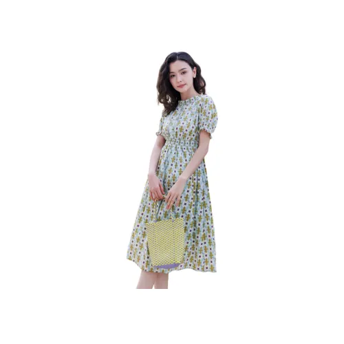 Fay Короткий рукав Платье Женское Светло-зеленый Цветочный