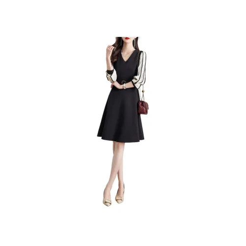 XWI French Black Женские Длинные Рукава Платья