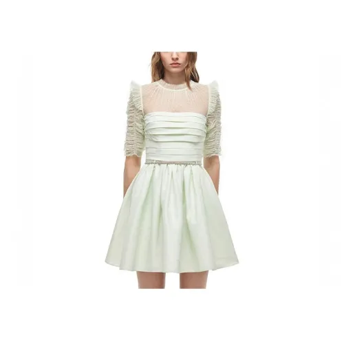Self Портрет Светло-зеленый Женские Короткие Платья с Рукавами