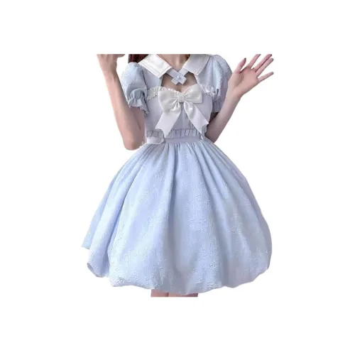 Lan Miao Синий [Image Effect Requires Petticoat] Женские Короткие Платья с Рукавами