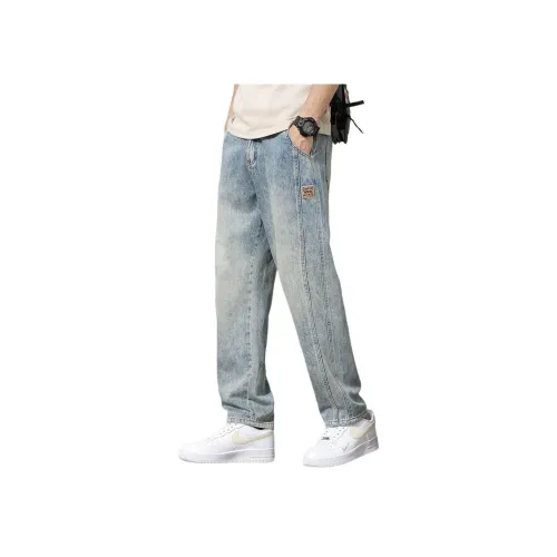 FUNST Выстиранные синие мужские джинсы