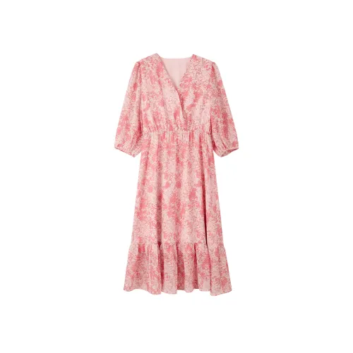 【Dme】 Длинное платье с длинными рукавами женское розовое