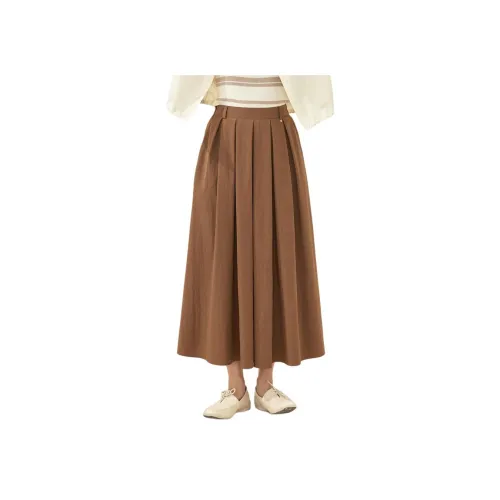 Fragment Casual Long Skirt Women's Yellow Coffee