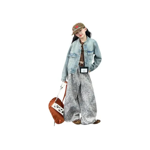 YUGUOGUO Одежда Комплекты Деним Куртка + Леопардовый принт Штаны Школьная Повседневная Спортивная Одежда