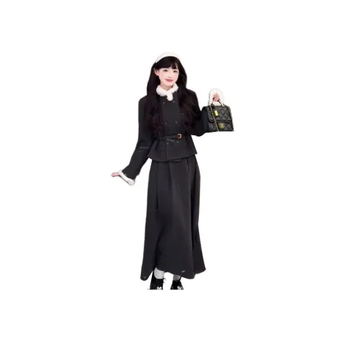 BVODE Серый Черный Комплекты Одежды + Ремень Женские Юбка Комплекты