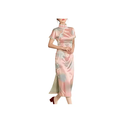 QIAOYUHUAZUN Короткий рукав Платье Женское Розовое