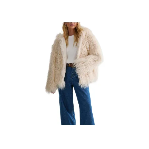 NASTY GAL Мех С капюшоном OVERSIZED Bomber Куртка Бархат Feel Пальто Женские Крем