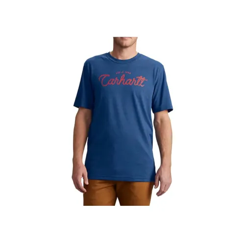 Carhartt SS25 106762 Relaxed Fit Script Graphic T-Shirt T-Shirt Men's Deep Sea Heather Floral Design Кархартт SS25 106762 Relaxed Fit Script Graphic T-Shirt T-Shirt Мужская Глубокое море Хлопковый цветок