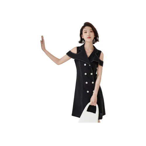 Itisf4 Короткий рукав Платье Женское Элегантное Черное