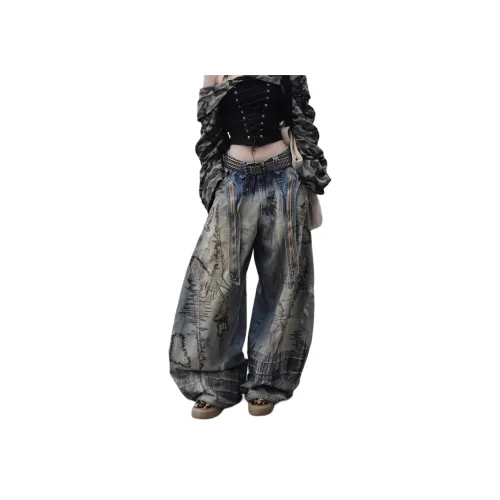 SAGP Синий Scattered Needle Вышивка Унисекс Джинсы