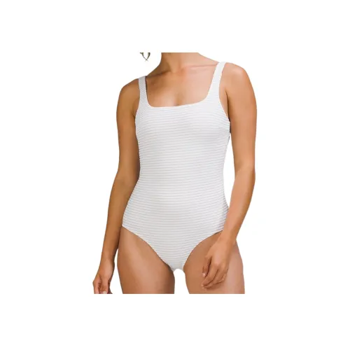 lululemon Waterside Смокинг Ван-Пис Купальник Женская Белая и Розовая Полосы