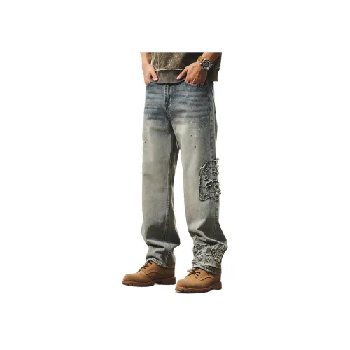 JIELEINUO Винтажные синие унисекс джинсы