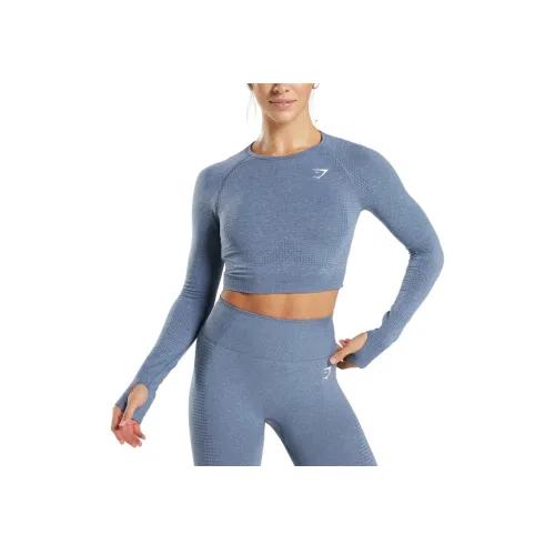 GYMSHARK T-рубашка Женская Ночная синий Грязно-серый Лаймстоун