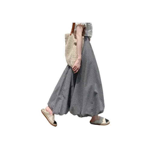 Wbwq Черно-белая панда Маленький плед Женские Повседневные длинные юбки