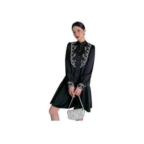 JK&JS Черное Женское Длинное Платье с Рукавами