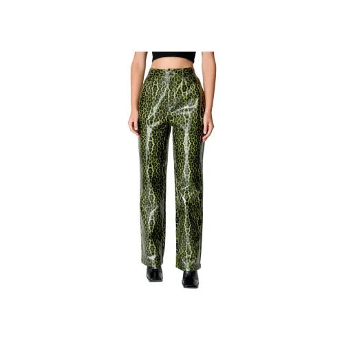 NASTY GAL Леопард Искусственная кожа Брюки Кожаные брюки Женские Зеленый