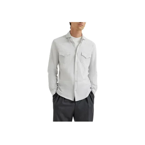 BRUNELLO CUCINELLI Светло-серые мужские рубашки