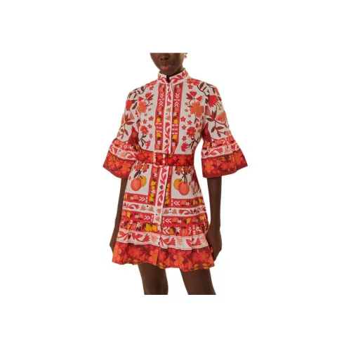 FARM Rio SS24 Короткое Платье с Короткими Рукавами Женское Экрю