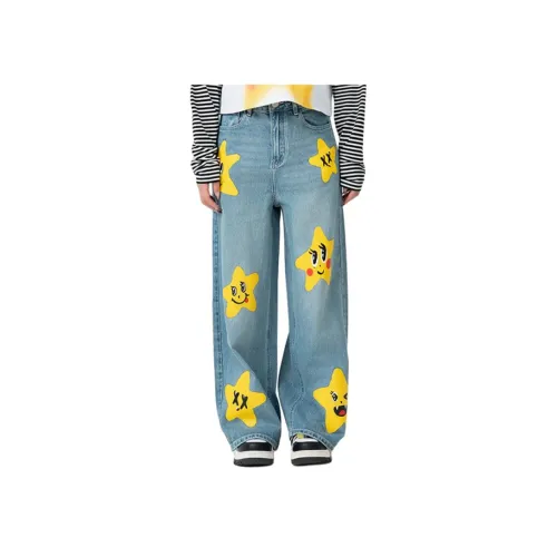 LALABOBO Джинсы Женские Средне-голубой Белый