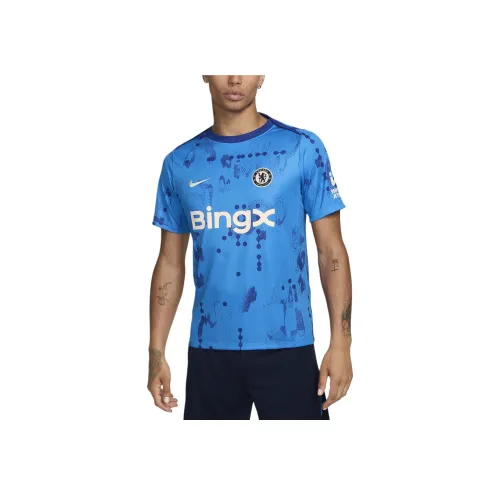 nike Chelsea FCAcademy SS24 Футбол Короткий рукав Предматчевый топ Футбол Джерси Мужской Светло-синий
