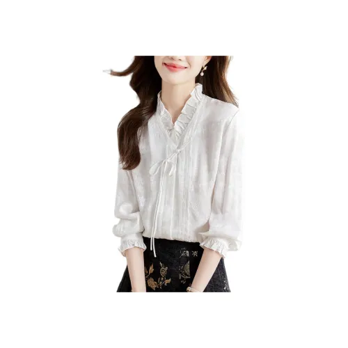 H YXIANG Экрю Женские Рубашки