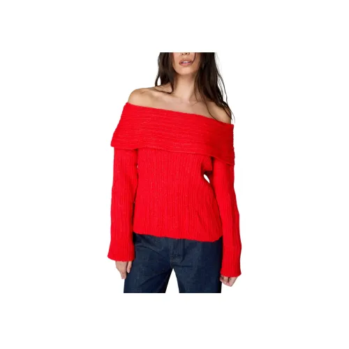 NASTY GAL Вязаная модель Off The Плечо Длинный рукав Трикотаж Женский Красный