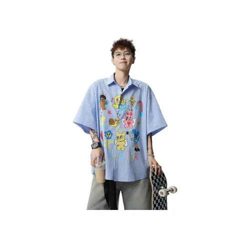 GPOUHO Рубашка Унисекс Light Синяя Клетка