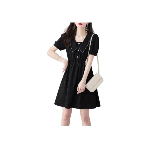 Still Quiet Короткий рукав Платье Женское Черное