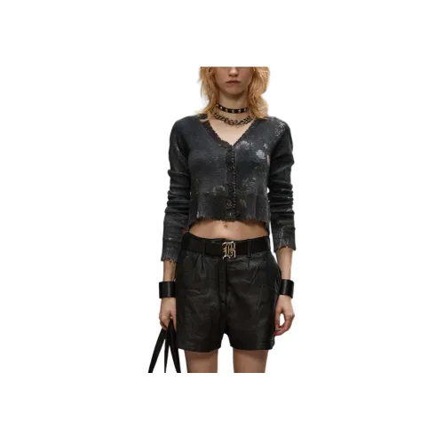 R13 SS24 Кашемир Свитер Женский Черный Серый